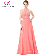 Grace Karin Elegant Halter Design Watermelon Flowing Long Chiffon Robes formelles Soirée CL6028